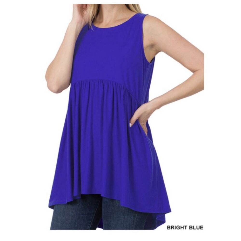 Zana large brushed‎ short sleeve with waist shearing top blouse for women Blue